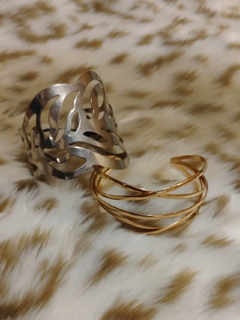 Gold Open-Cuff Multi-Band Women's Bracelet Set Of 2